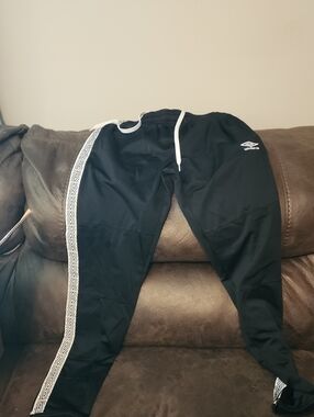 Umbro Mens Black Track Joggers with White Side Tape